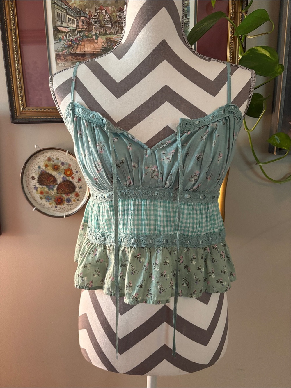 American Eagle Outfitters Sage Green Floral Camisole